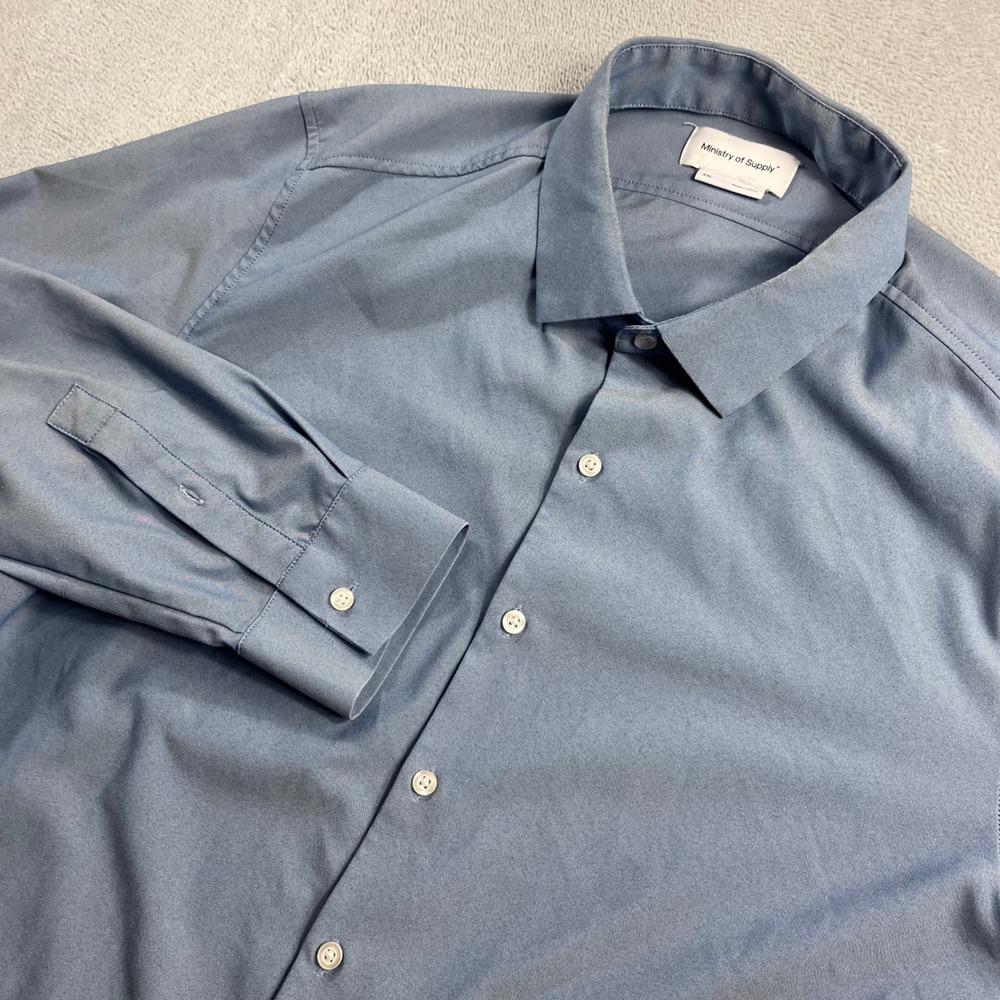 Ministry of Supply Aero Zero Dress Shirt Men XXL Light Blue Long Sleeve Button